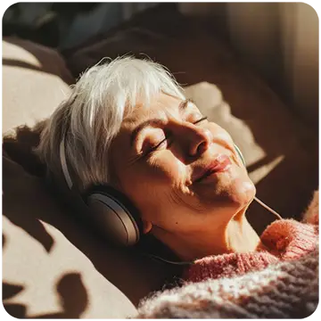 woman relaxing on vibroacoustic table with headphones on
